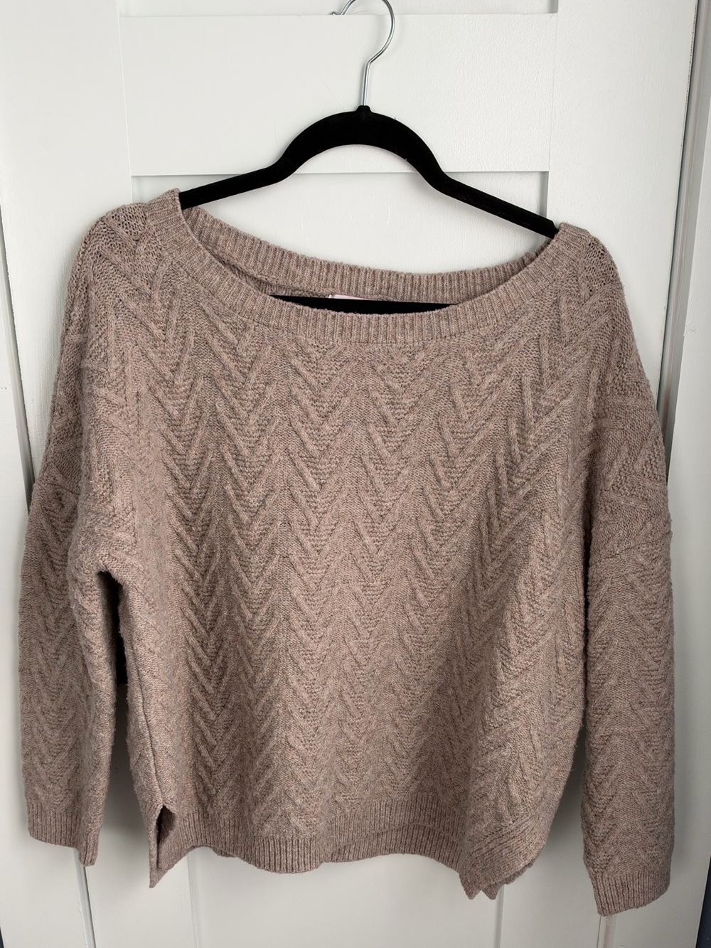 Pink Lily Cozy Textured Crewneck Sweater in Light Taupe/Gray